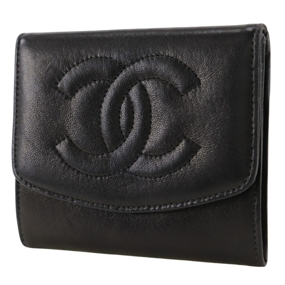 CHANEL COCO Mark Coin Case Lambskin 1993 Black Snap Button - Picture 2 of 11